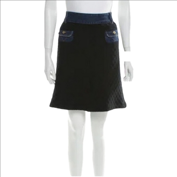 🖤DOLCE & GABBANA D&G KNEE LENGTH BLACK WOOL SKIRT WITH DENIM POCKETS - Picture 2 of 11